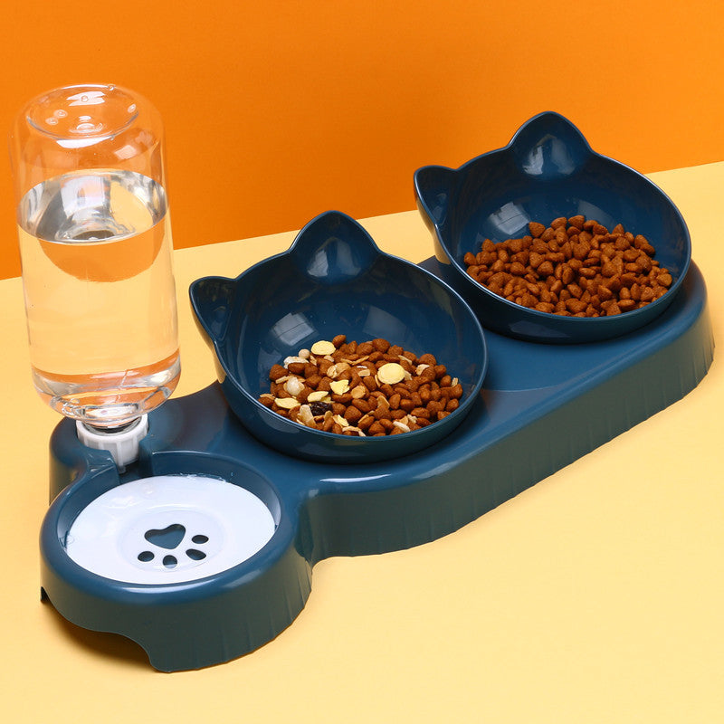 Elevated Double Pet Bowl with Automatic Water Dispenser – Ergonomic Feeding Station for Dogs & Cats