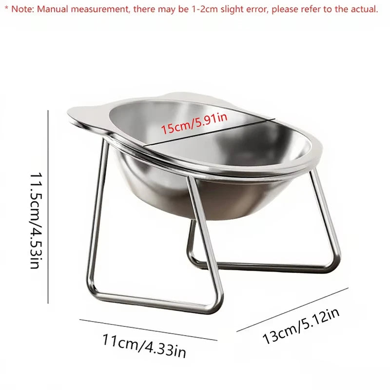 Elevated Cat Bowl - 15-Degree Tilted Stainless Steel Feeding Dish with Raised Stand