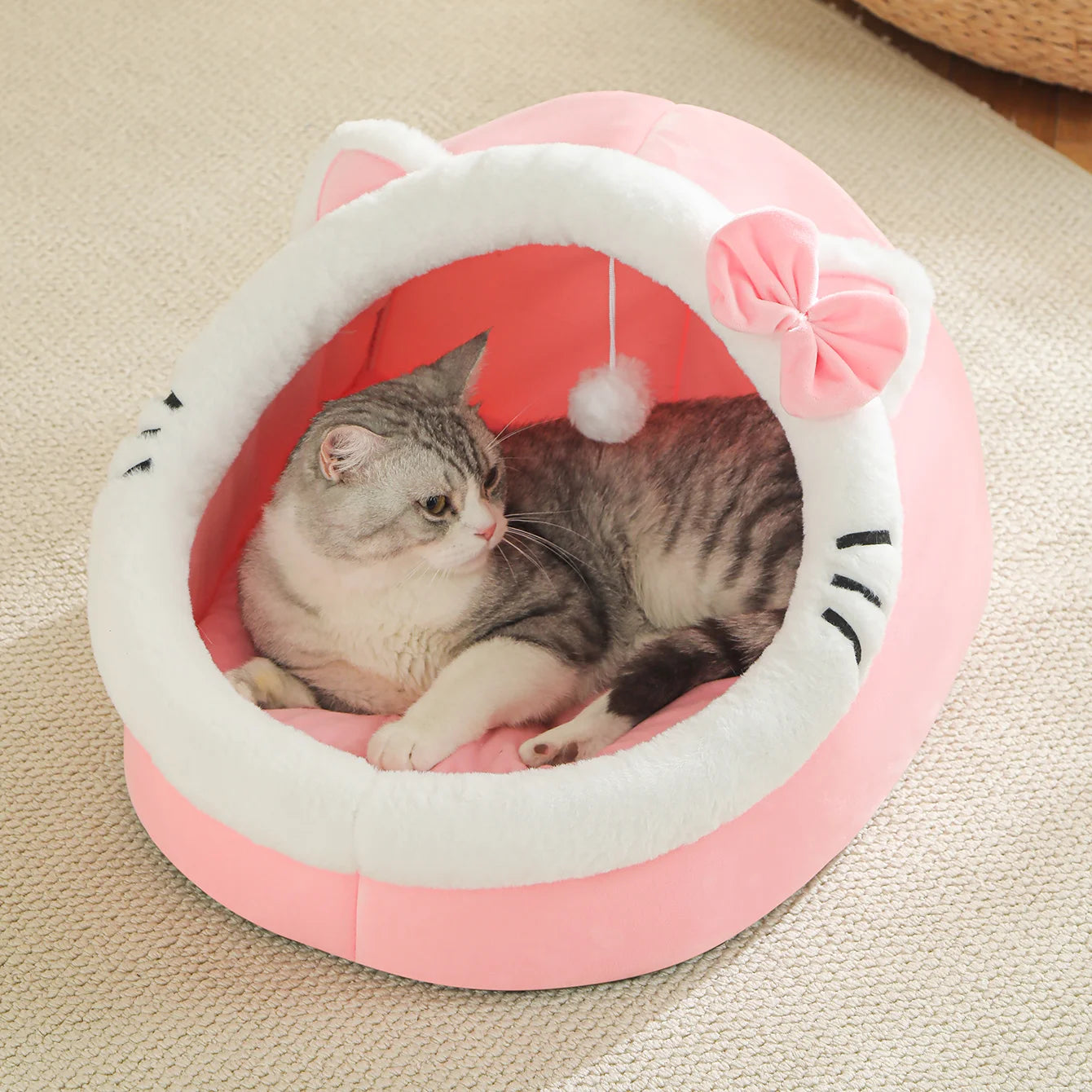 Cozy Cave Cat Bed – Soft Foldable Semi-Enclosed Pet Bed with Removable Washable Cushion