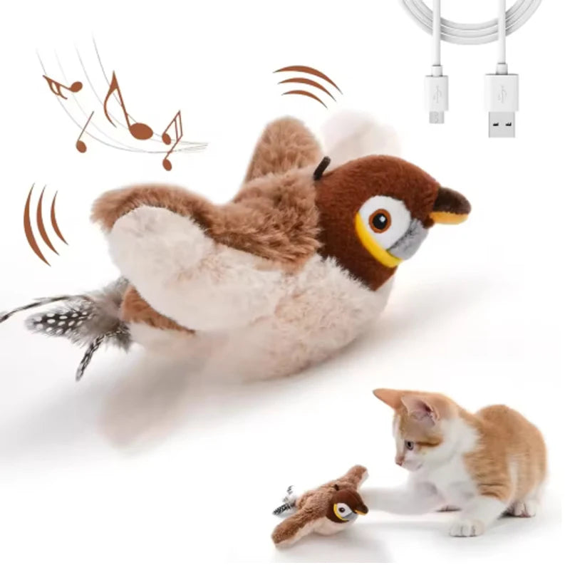 Motion-Activated Bird Toy for Cats with Flapping Tail and Chirping Sounds, USB Rechargeable