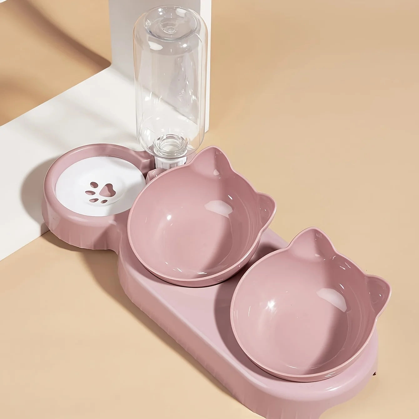 Elevated Double Pet Bowl with Automatic Water Dispenser – Ergonomic Feeding Station for Dogs & Cats