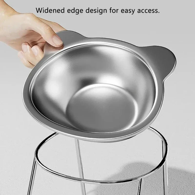 Elevated Cat Bowl - 15-Degree Tilted Stainless Steel Feeding Dish with Raised Stand