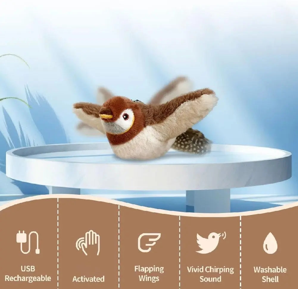 Motion-Activated Bird Toy for Cats with Flapping Tail and Chirping Sounds, USB Rechargeable